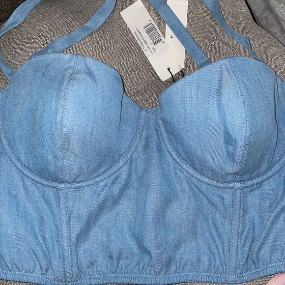 18 NWT 245.00 1 Fleur De Mail Cropped Twill Bustier Top Chambray Size Large - Picture 8 of 8